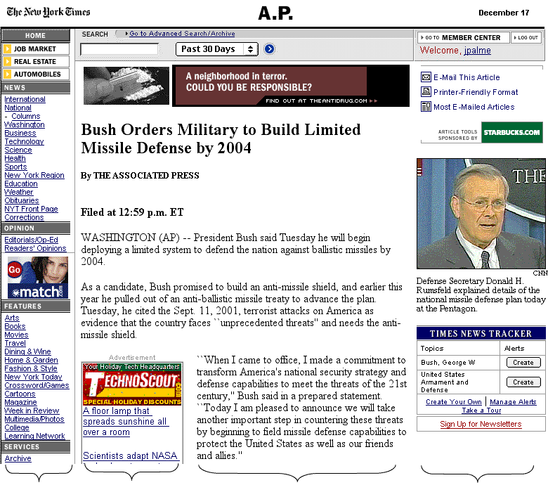 An example of the layout of a New York Times article