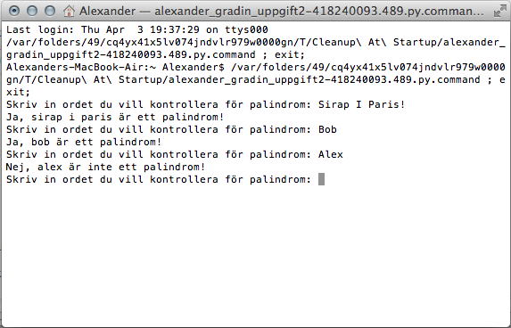 Palindrome checker in Python 2.7.5