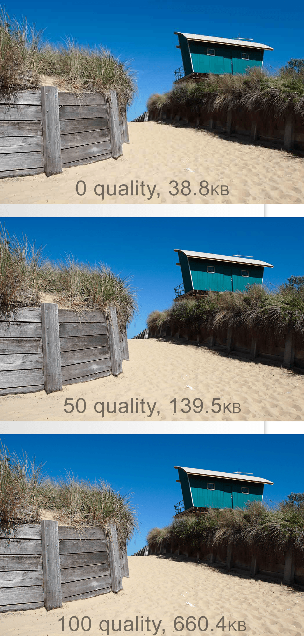3 bilder på en strand med olika bildkvaliter
