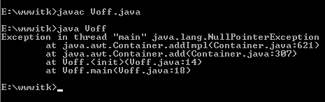 Skärmdump, NullPointerException