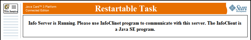 restartable task page with info server running