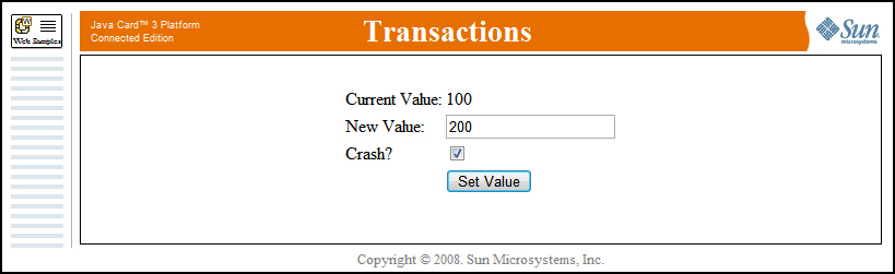 Transaction web page with Crash selected