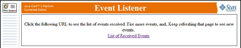 Event Facility Listener servlet web page