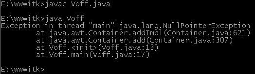 Skärmdump, NullPointerException